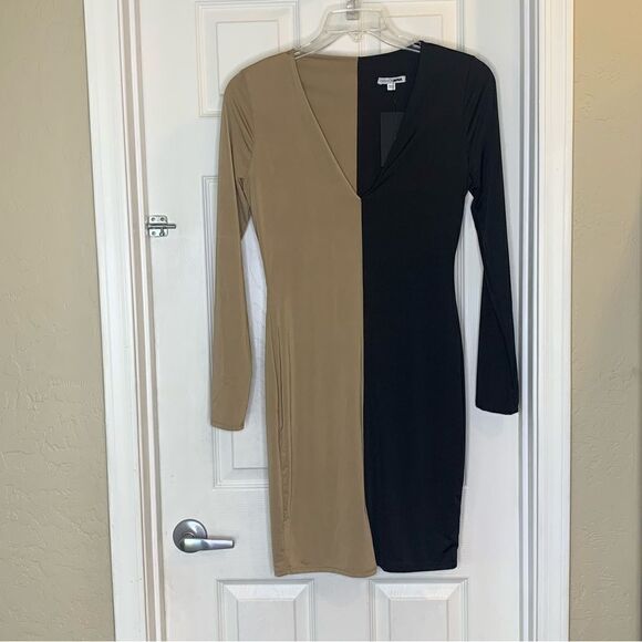 Fashion Nova Two Timing Colorblock MIDI Dress Taupe/Combo Size Large - Picture 6 of 10